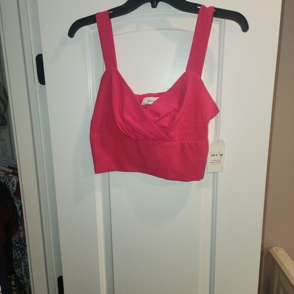 Sadie & Sage Anthropologie Pink Crop Top Cami Blouse Fuschia Small NWT - Picture 3 of 11